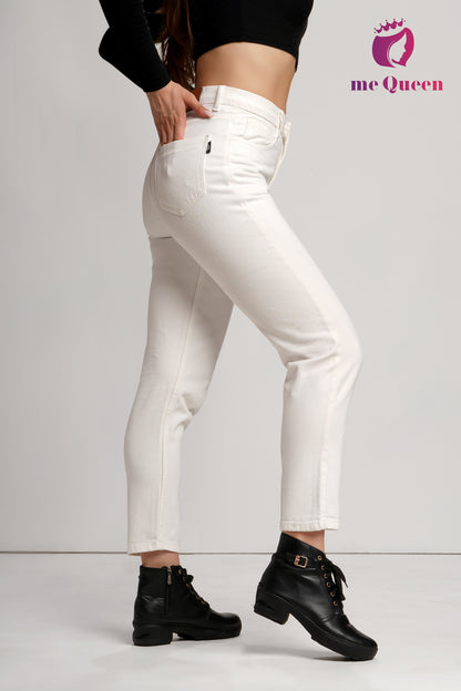 MeQueen Women's White Fit Denim Jeans
