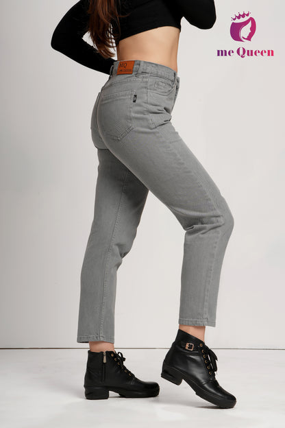 MeQueen Women's Gray Fit Denim Jeans