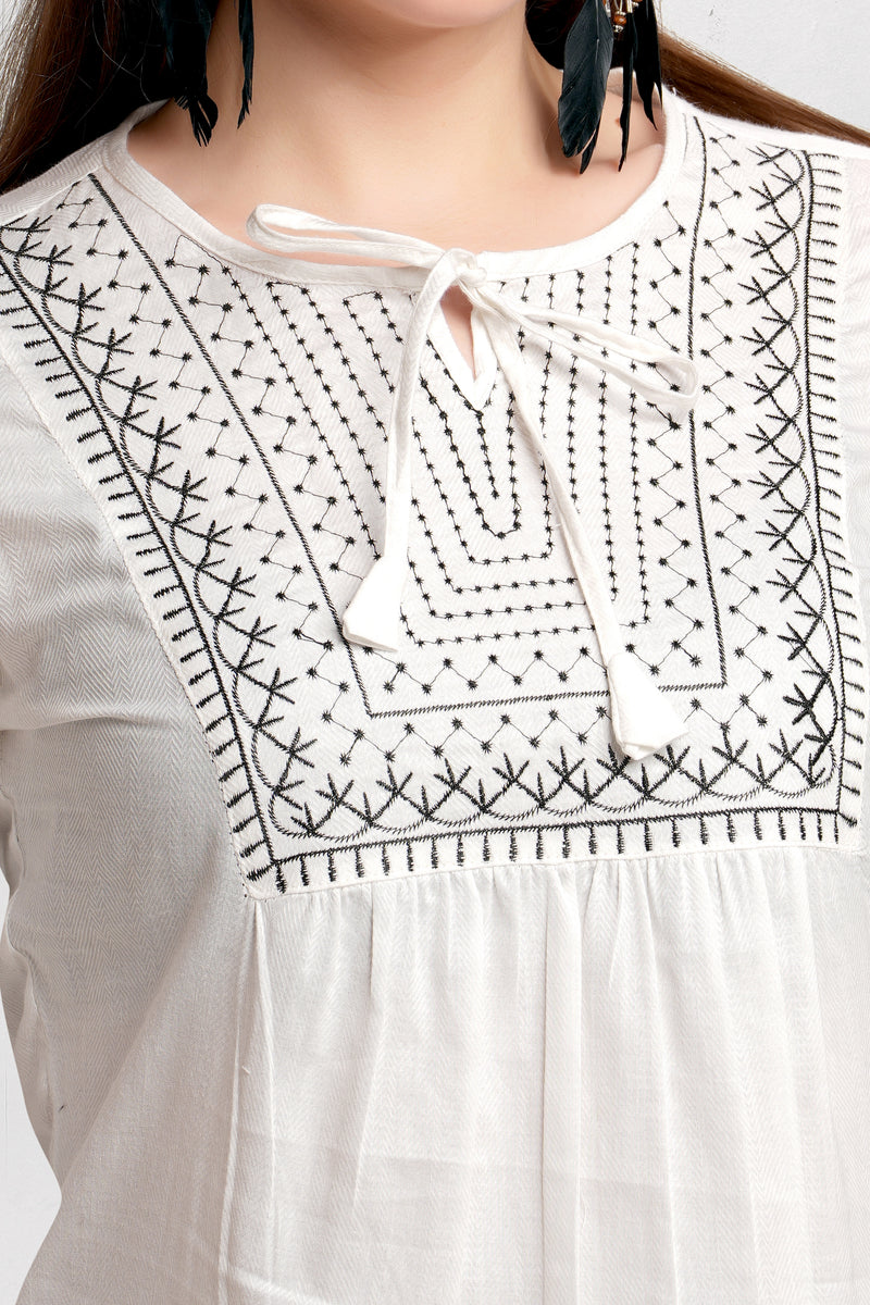 MeQueen Women's White Top with Exquisite Thread Work