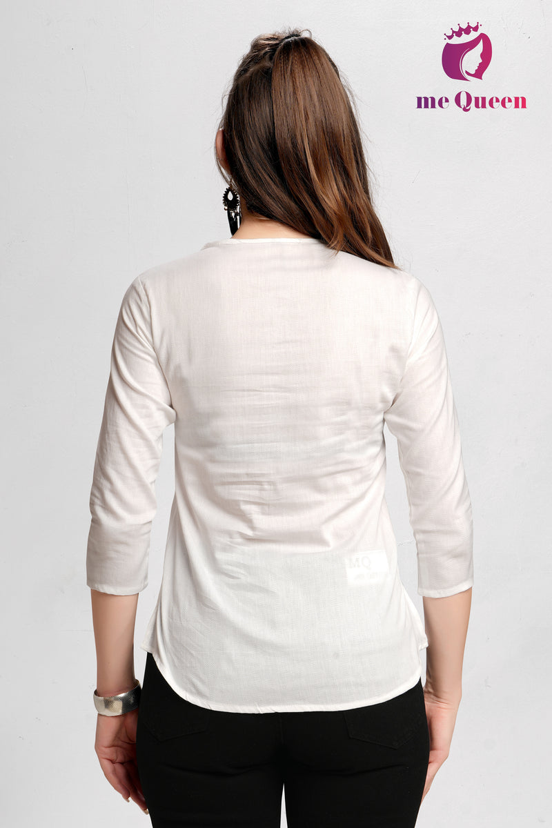 MeQueen Women's White Top with Exquisite Thread Work