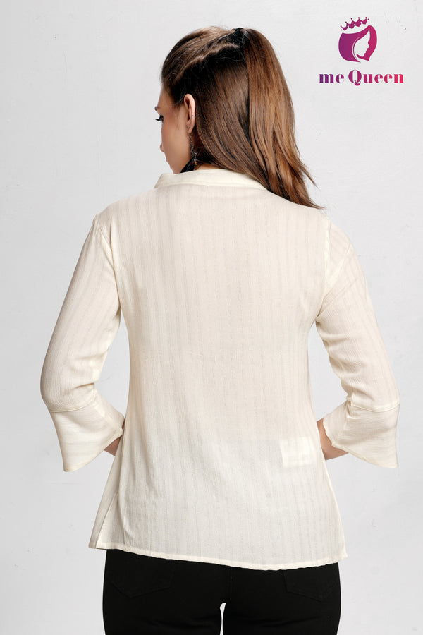 MeQueen Women's Cream Top with Pleated Pattern