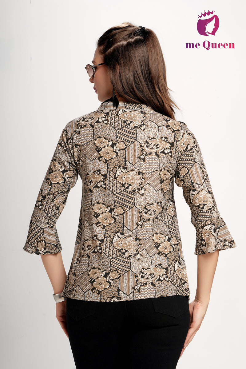 MeQueen Women's Brown Top with Black Thread Work