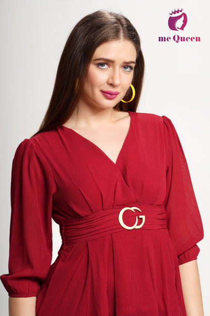 MeQueen's  Red Belt Style Peplum Top with buckle