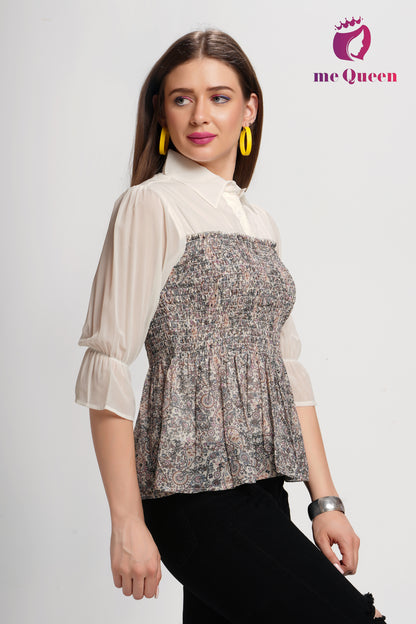 MeQueen's Pastel Smoking Printed Top with White Collar