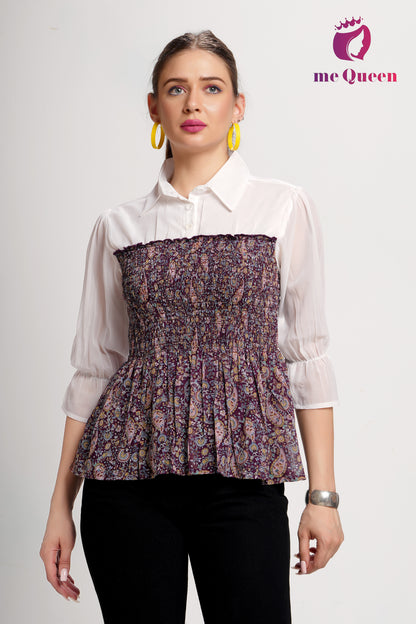 MeQueen's Dark Smoking Printed Top with White Collar