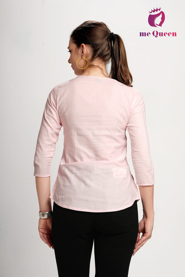 MeQueen Women's Pink Top with Black Thread Work
