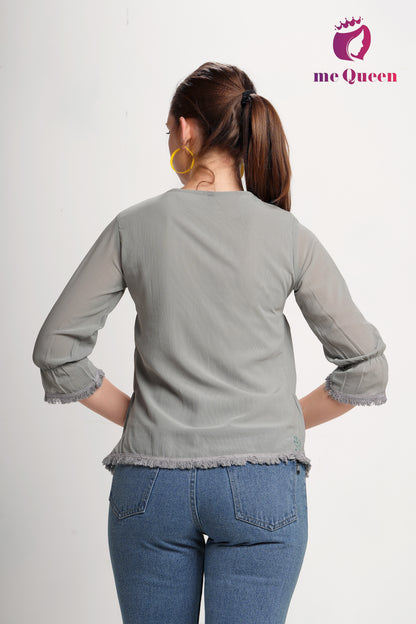 MeQueen's Casual Embroidered Women Grey Top