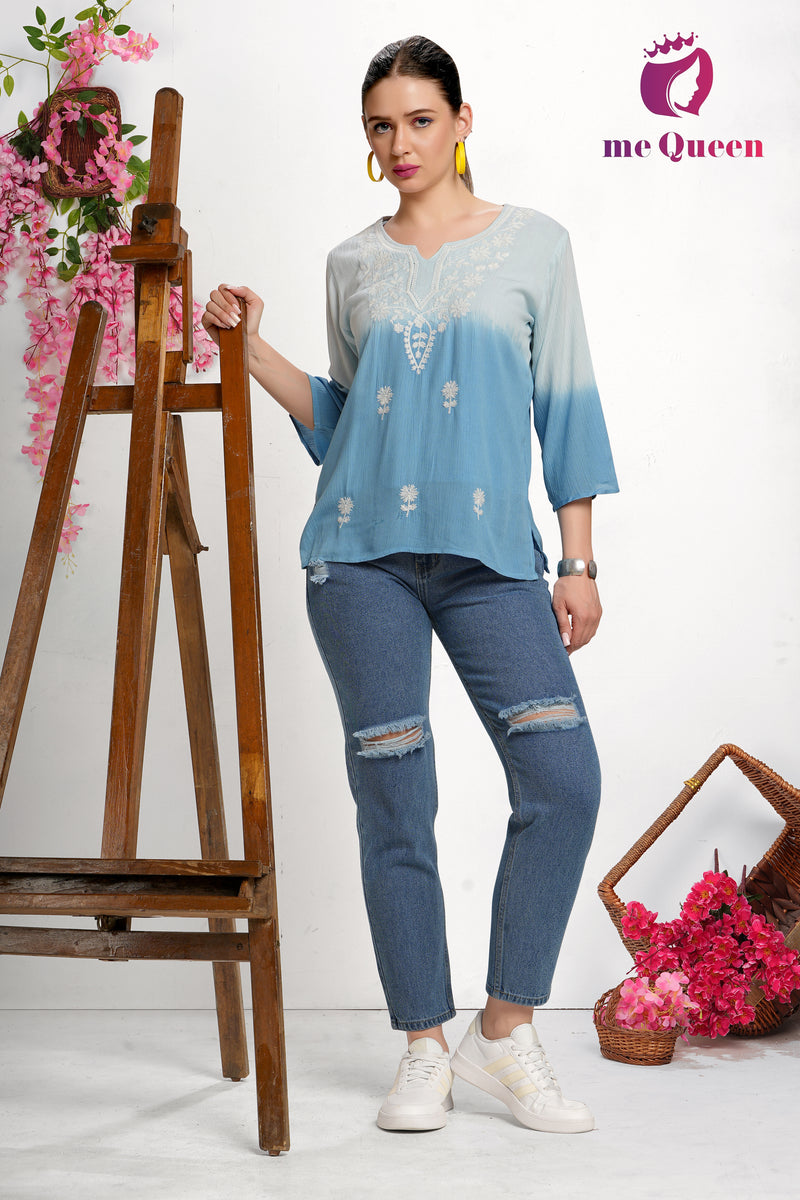 MeQueen's Blue Ombre:  A Touch of Delicate Embroidery