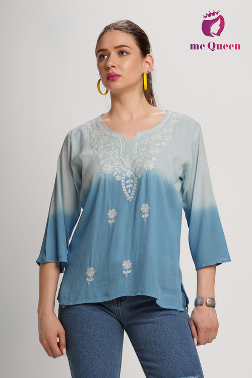 MeQueen's Blue Ombre:  A Touch of Delicate Embroidery