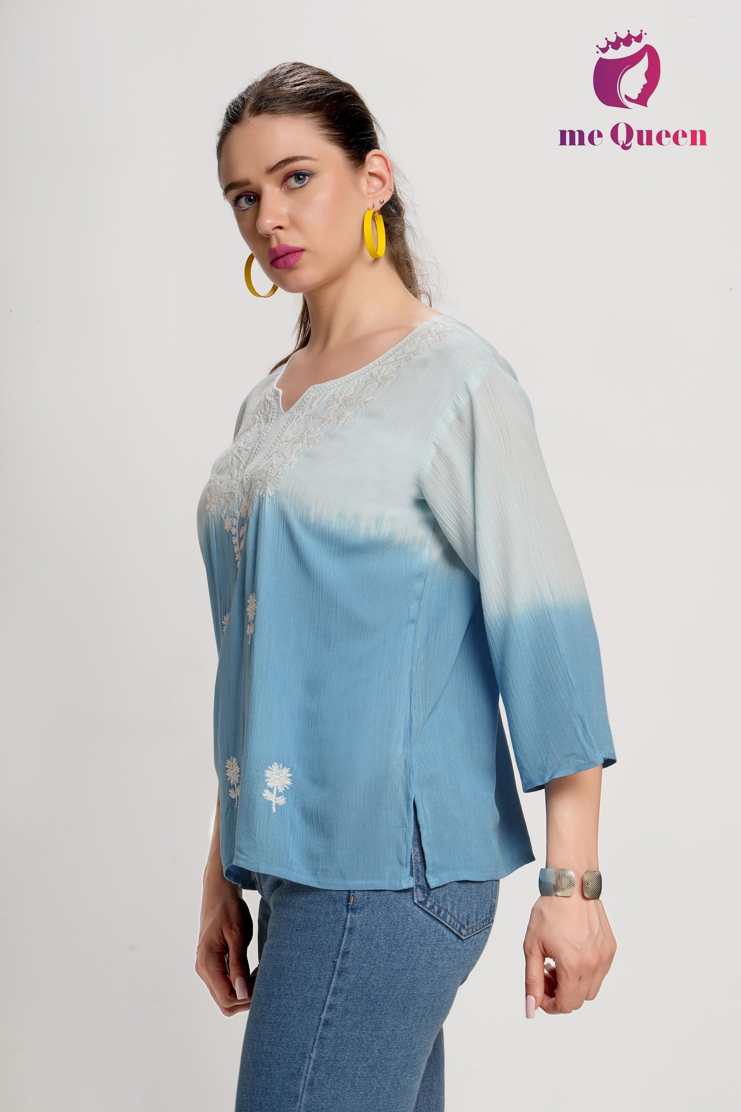 MeQueen's Blue Ombre:  A Touch of Delicate Embroidery