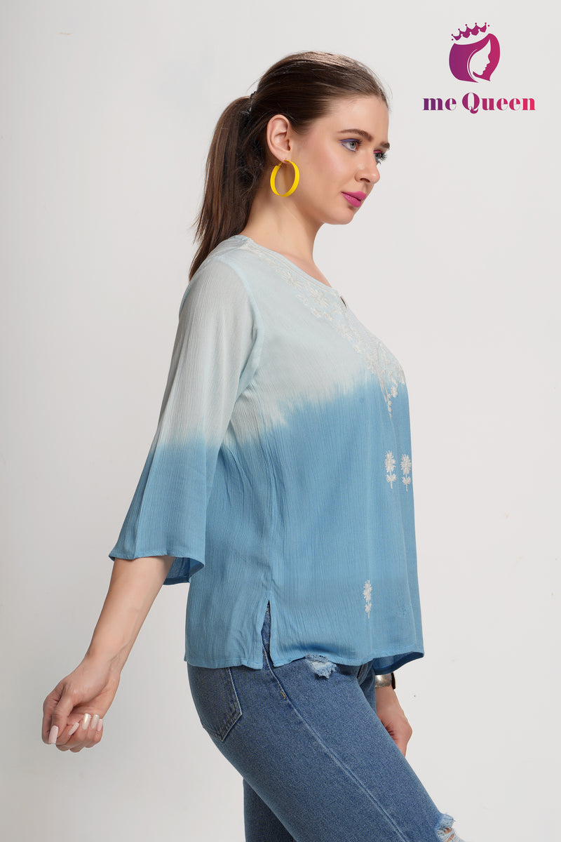 MeQueen's Blue Ombre:  A Touch of Delicate Embroidery