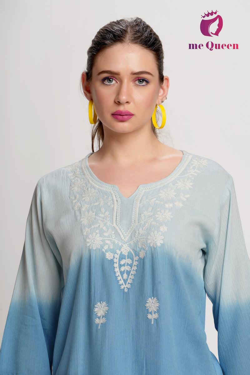 MeQueen's Blue Ombre:  A Touch of Delicate Embroidery