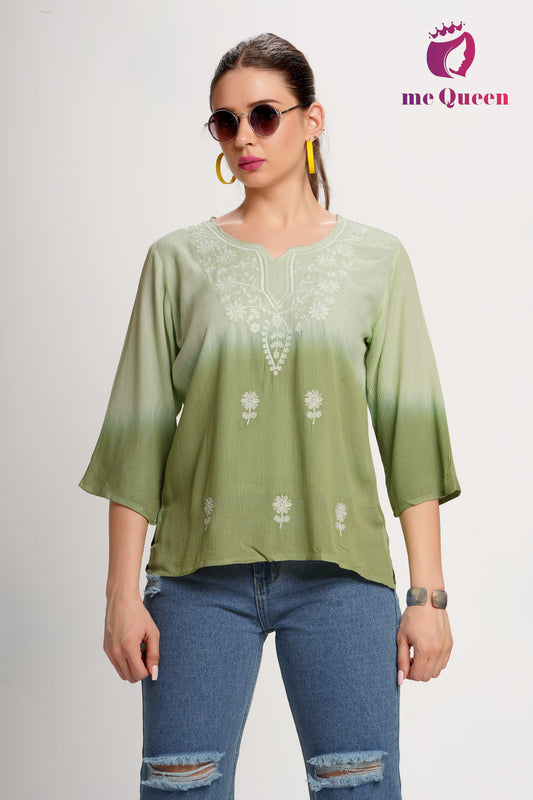 MeQueen's Olive Dab Green Ombre: A Touch of Delicate Embroidery