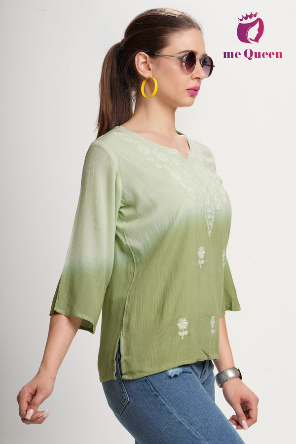 MeQueen's Olive Dab Green Ombre: A Touch of Delicate Embroidery