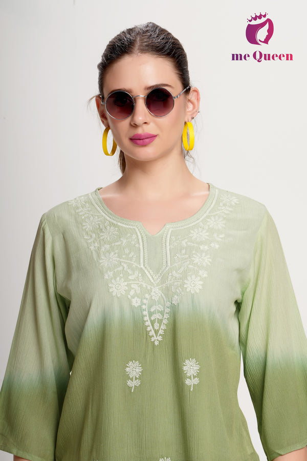 MeQueen's Olive Dab Green Ombre: A Touch of Delicate Embroidery