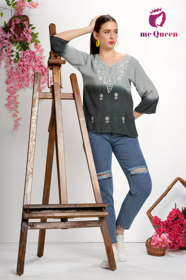 MeQueen's Smoky Ombre: Grey to Black with Delicate Embroidery