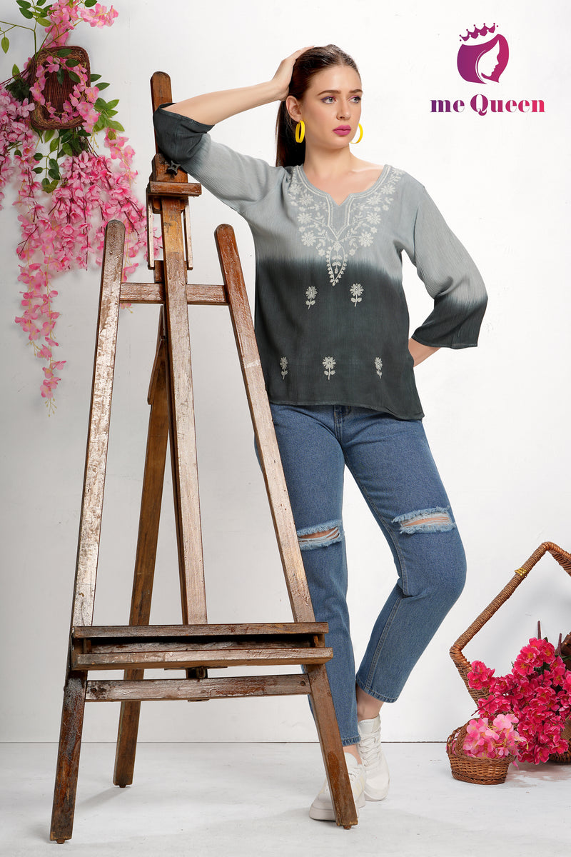 MeQueen's Smoky Ombre: Grey to Black with Delicate Embroidery