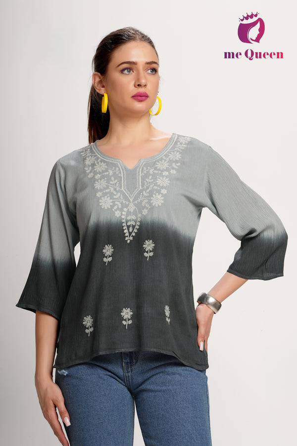 MeQueen's Smoky Ombre: Grey to Black with Delicate Embroidery