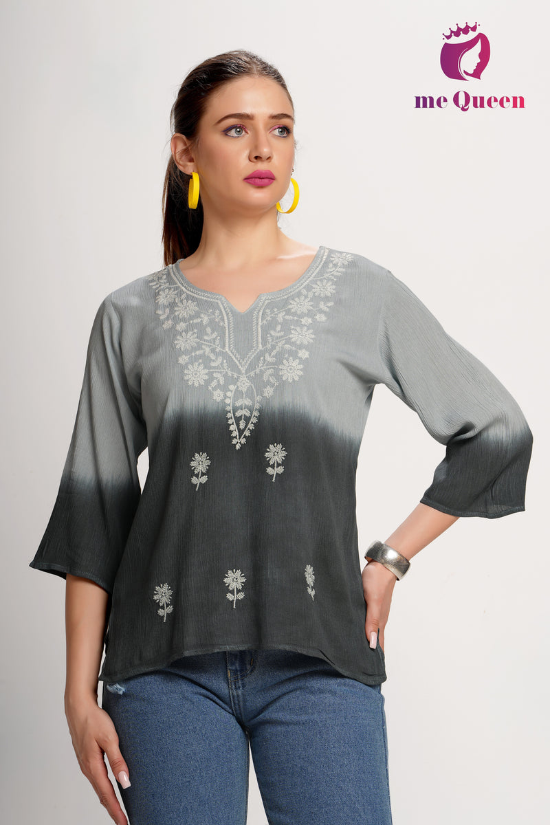 MeQueen's Smoky Ombre: Grey to Black with Delicate Embroidery