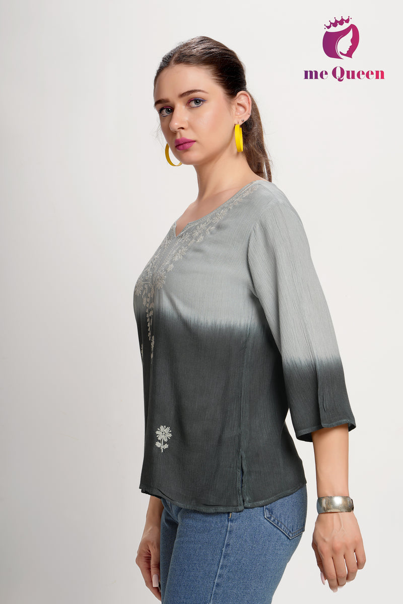 MeQueen's Smoky Ombre: Grey to Black with Delicate Embroidery