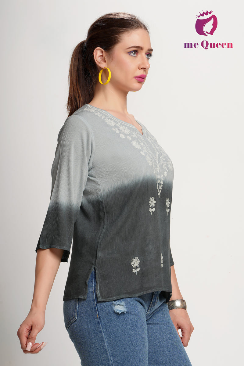 MeQueen's Smoky Ombre: Grey to Black with Delicate Embroidery