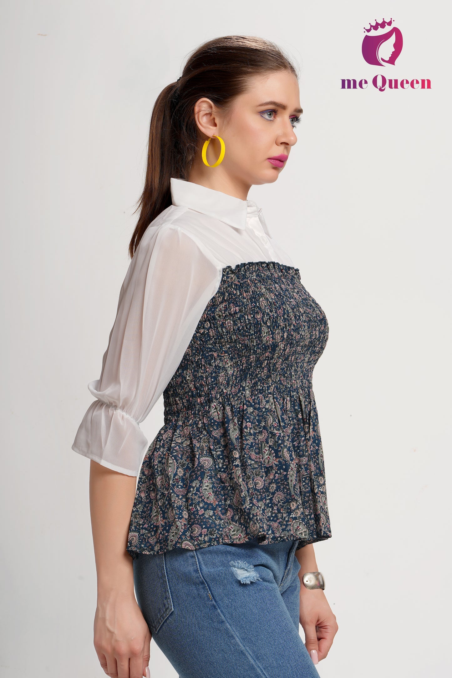 MeQueen's Blue Smoking Printed Top with White Collar