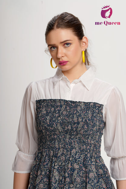 MeQueen's Blue Smoking Printed Top with White Collar