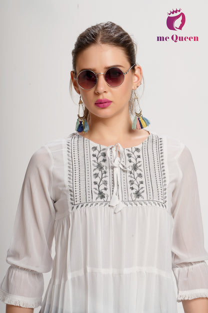 MeQueen's Casual Embroidered Women White Top