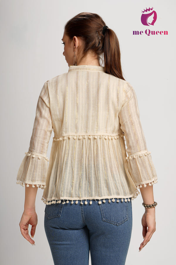 MeQueen's Women Cotton 2 Piece Smoking Top with Shrug