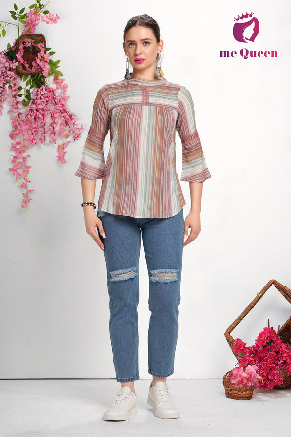 MeQueen Women's Multicolor Stripe Design Top