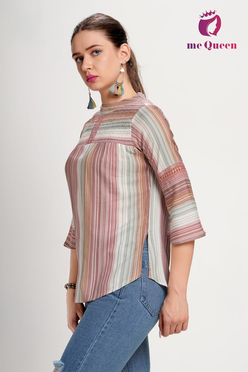 MeQueen Women's Multicolor Stripe Design Top