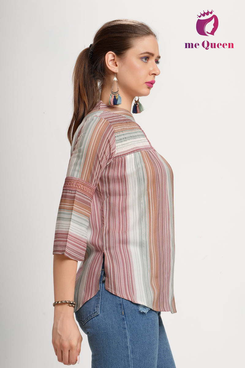 MeQueen Women's Multicolor Stripe Design Top
