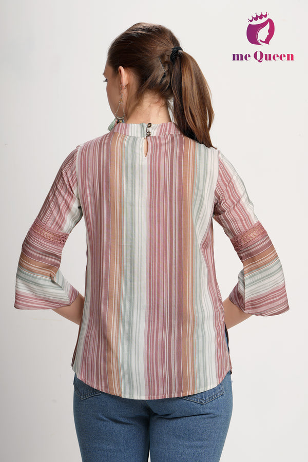 MeQueen Women's Multicolor Stripe Design Top