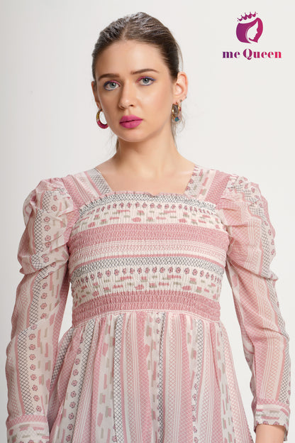 MeQueen's White & Pink Printed Peplum Top