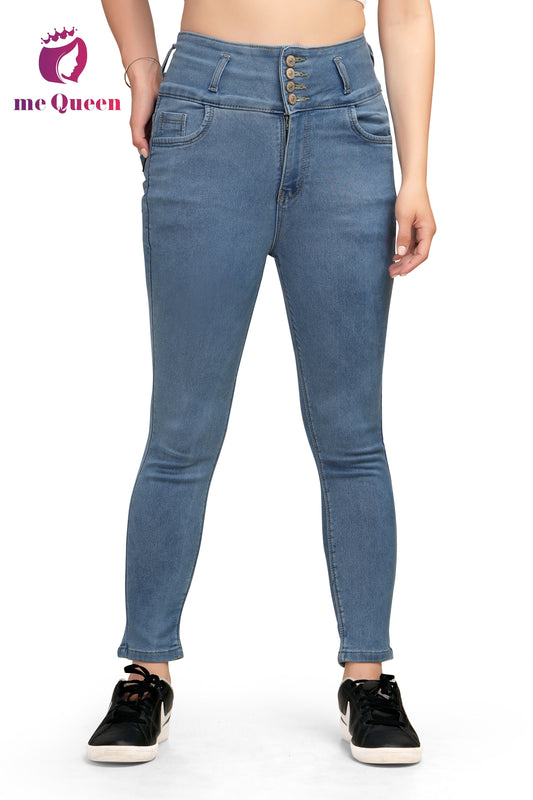 MeQueen Skinny Fit Women Blue Jeans With Four Fly Button