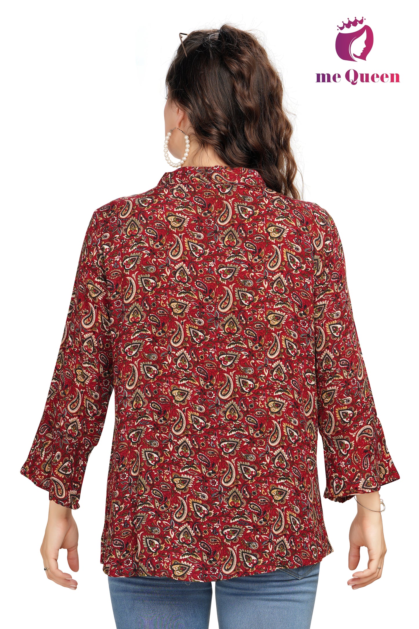 MeQueen Formal Floral Print Women Red Color Top