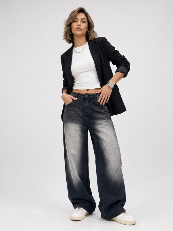 BLACK WASH VINTAGE SUPER WIDE LEG JEANS