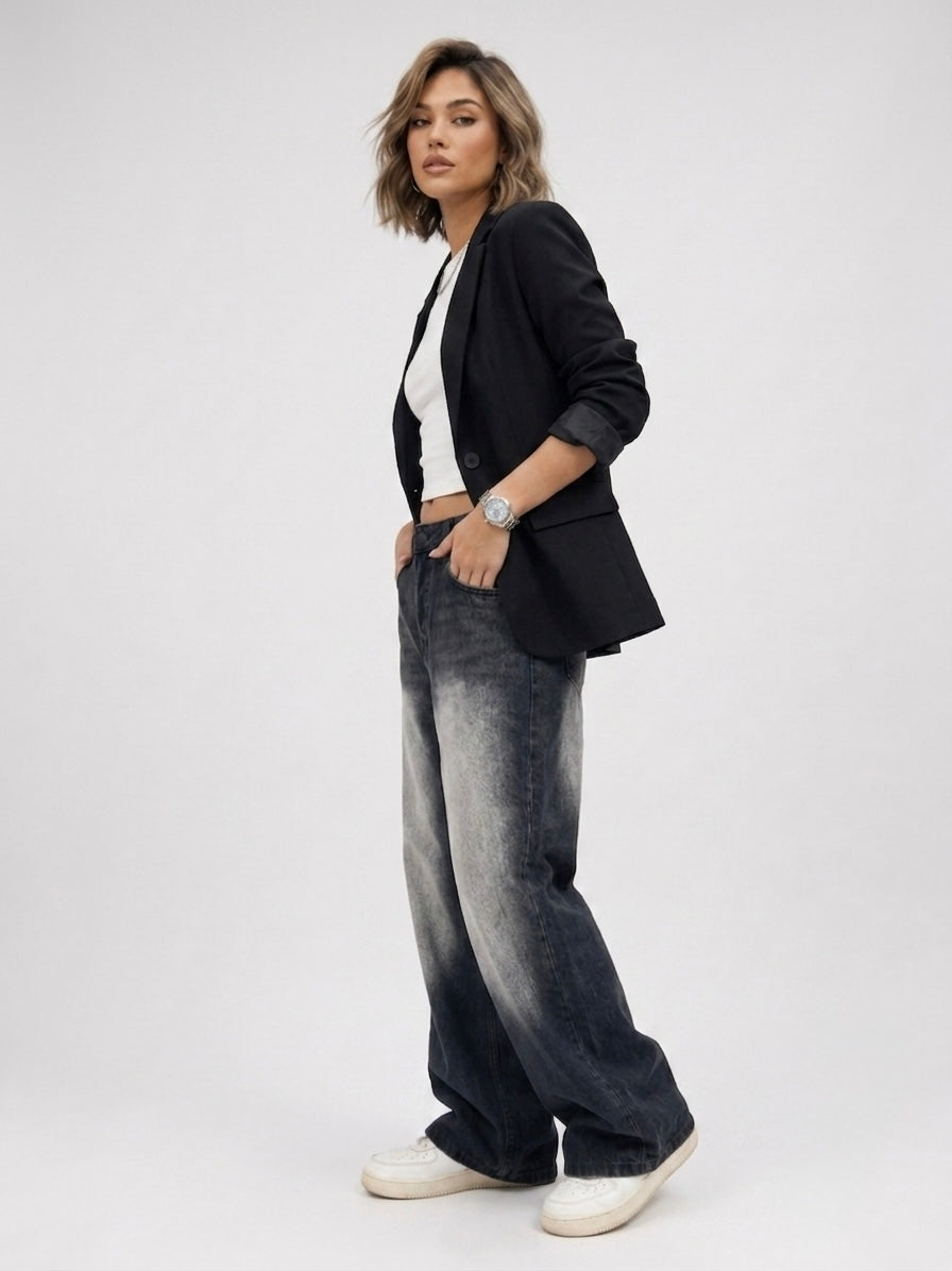 BLACK WASH VINTAGE SUPER WIDE LEG JEANS