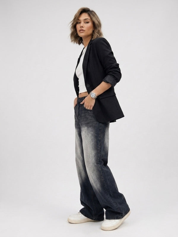 BLACK WASH VINTAGE SUPER WIDE LEG JEANS