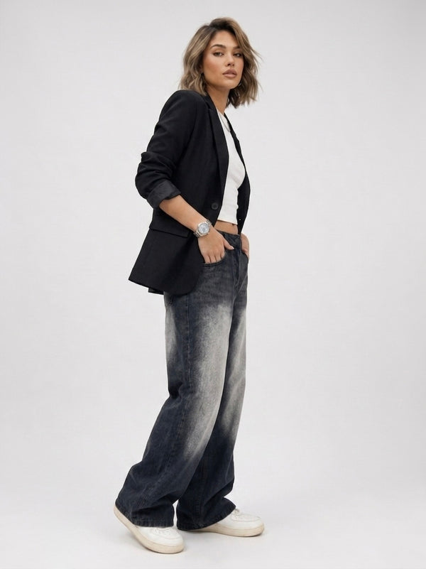 BLACK WASH VINTAGE SUPER WIDE LEG JEANS