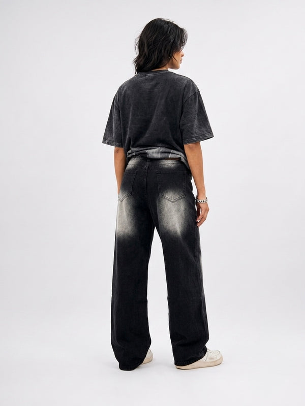 BLACK WASH VINTAGE SUPER WIDE LEG JEANS