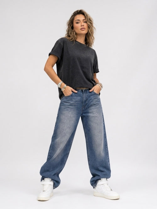 BLUE TINT WASH SUPER WIDE LEG