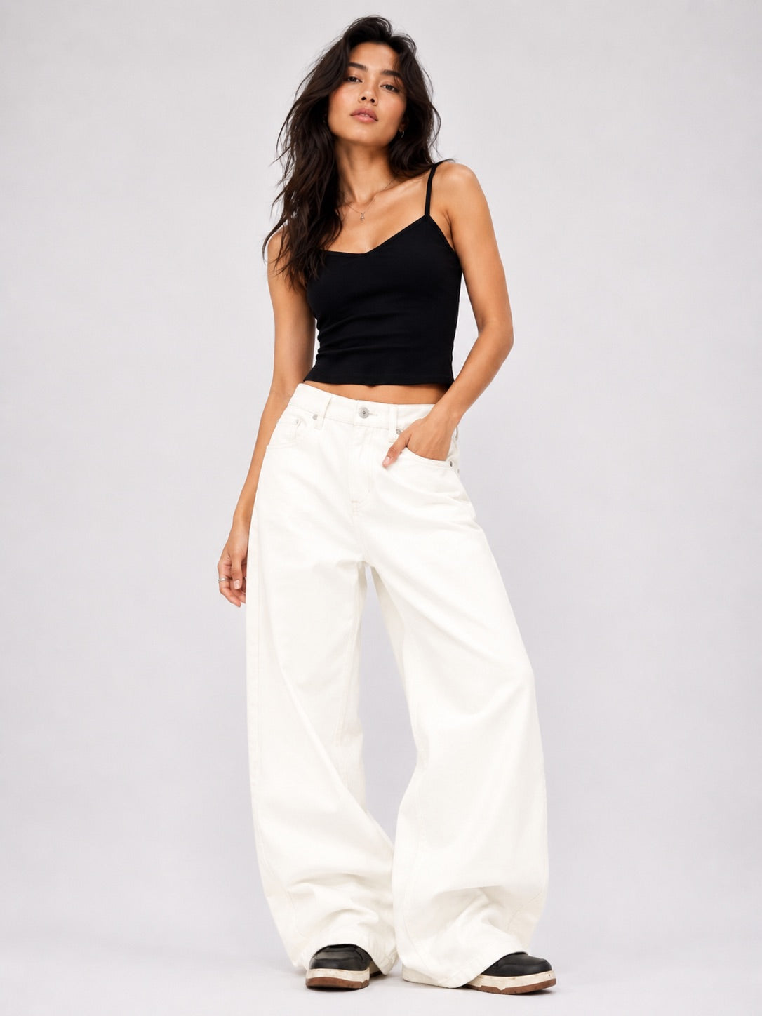 WHITE SUPER WIDE LEG JEANS