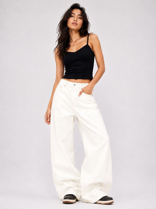 WHITE SUPER WIDE LEG JEANS