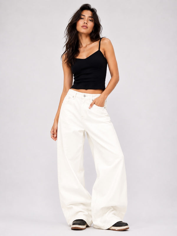 WHITE SUPER WIDE LEG JEANS