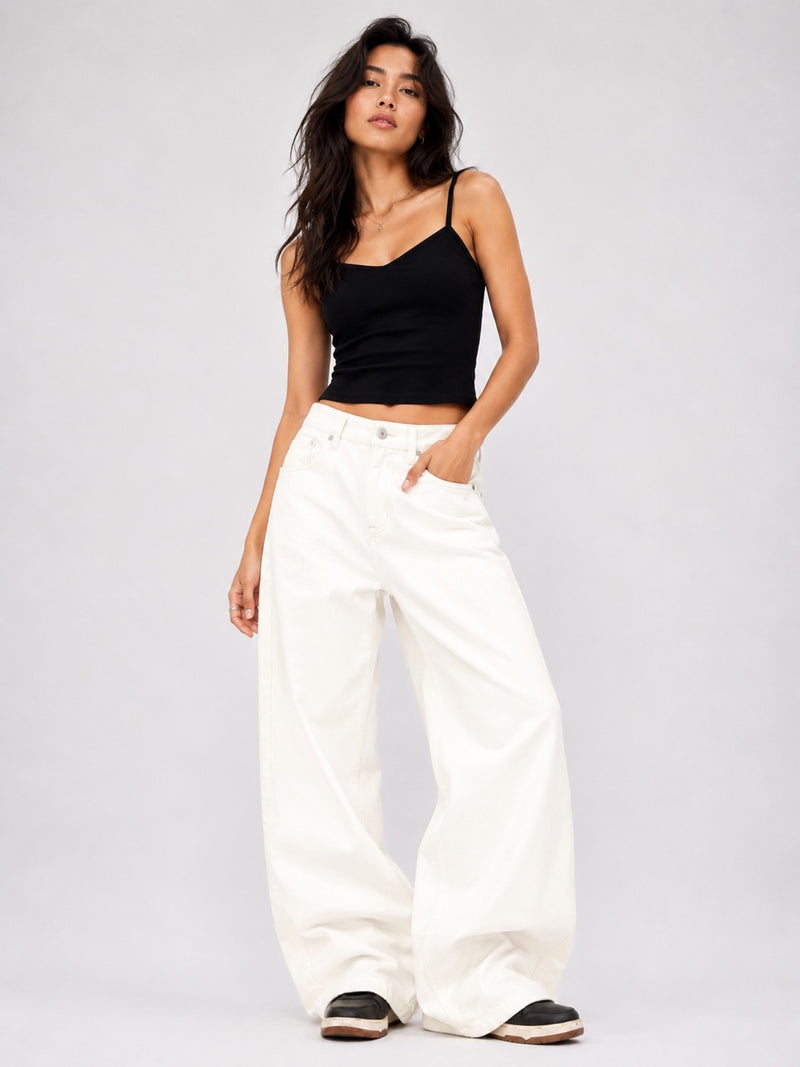 WHITE SUPER WIDE LEG JEANS