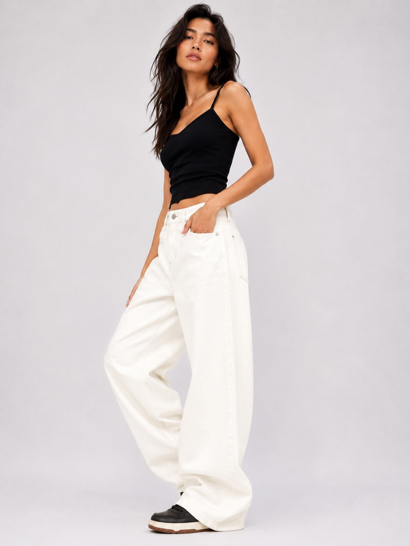 WHITE SUPER WIDE LEG JEANS