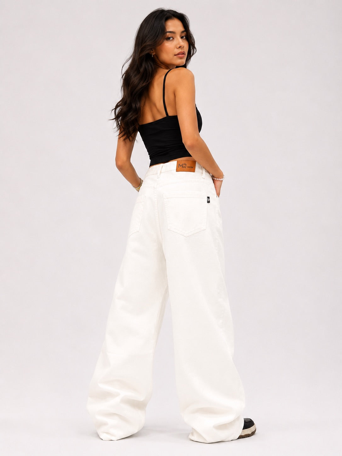 WHITE SUPER WIDE LEG JEANS