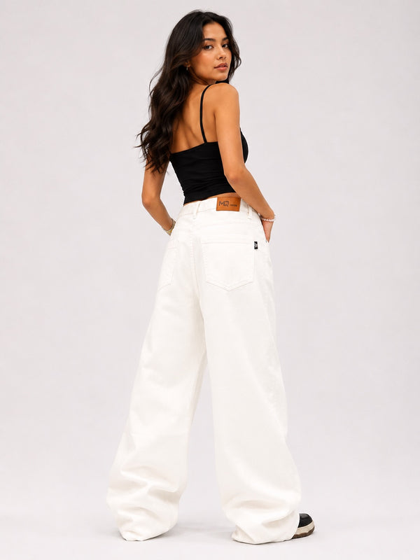 WHITE SUPER WIDE LEG JEANS