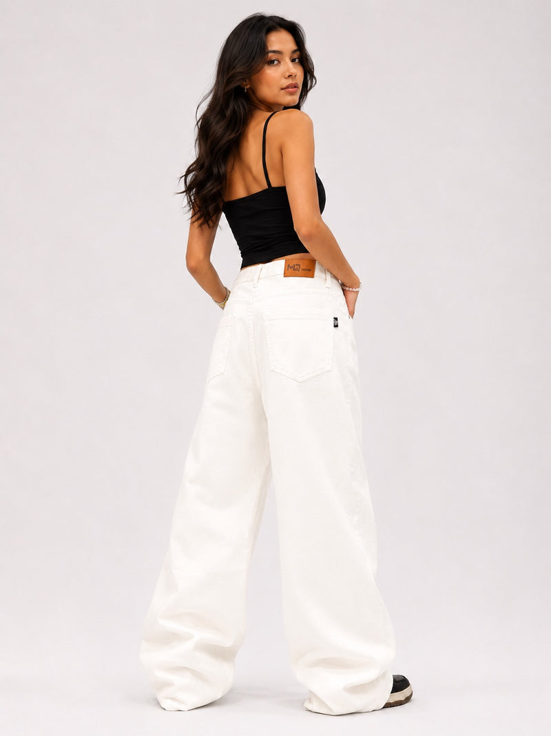 WHITE SUPER WIDE LEG JEANS